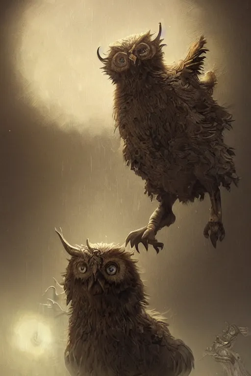 Image similar to owlbear , physically accurate, moody dynamic lighting, very very intricate, very very elegant, highly detailed, digital painting, artstation, HR GIGER, Hieronymus Bosch, Francis Bacon, concept art, smooth, very beautiful, sharp focus, illustration, art by artgerm and greg rutkowski and alphonse mucha