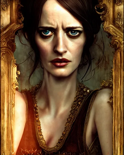 Prompt: character portrait of eva green with gorgeous detailed eyes in the castle, color page, tankoban, 4 k, tone mapping, doll, akihiko yoshida, james jean andrei riabovitchev marc simonetti, yoshitaka amano, willowy frame, anime