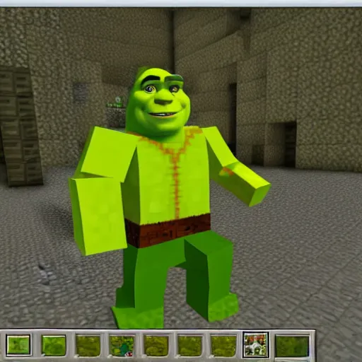 Prompt: shrek inside minecraft