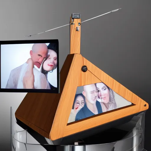 Image similar to a guillotine with a kiss cam screen above it, realistic photography, high detailed