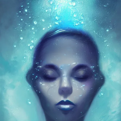 Prompt: face portrait of a woman underwater inspired by lois van baarle, iridescent, bubbles, seaweed