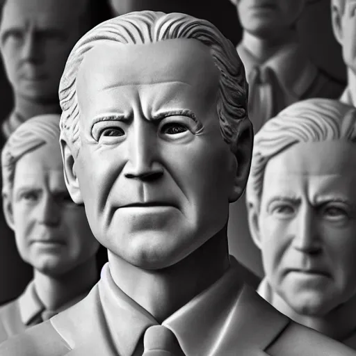 Prompt: close up photo of highly detailed marble statue of joe biden in a museum with a large crowd of gray aliens observing, smiling, far future, 8 k, 1 5 0 mp,