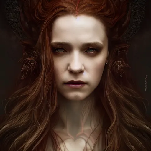 Image similar to Majestic and regal portrait of a female vampire, intricate, epic, elegant, menacing, fantasy, highly detailed, digital painting, hard focus, beautiful volumetric lighting, epic light, ultra detailed, by Leesha Hannigan, Ross Tran, Thierry Doizon, Kai Carpenter, Ignacio Fernández Ríos