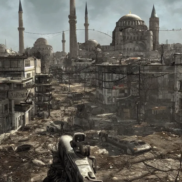 Image similar to fallout style istanbul, realistic