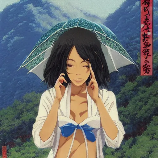 Image similar to anime beyonce by by Hasui Kawase by Richard Schmid on canvas