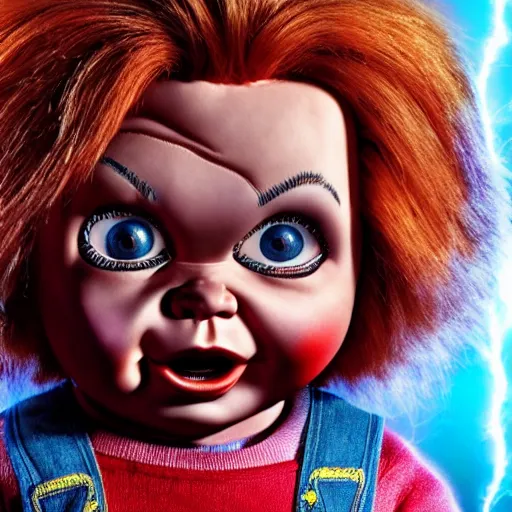 Image similar to stunning awe inspiring chucky the killer doll pixar movie, movie still 8 k hdr atmospheric lighting