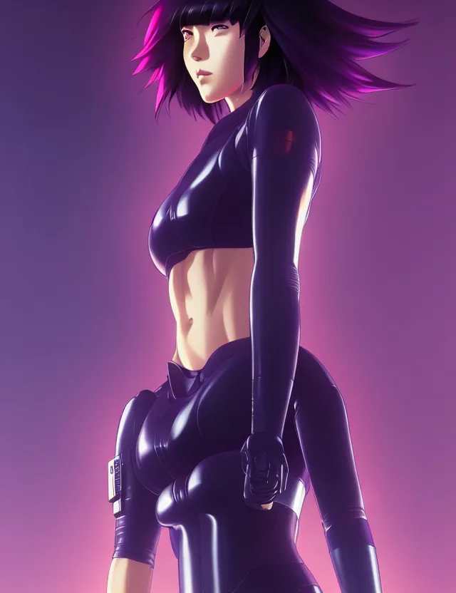 Image similar to a fullbody portrait of motoko kusanagi the major ghost in the shell : : stand alone complex, under repairs, maintenance : : by ilya kuvshinov, rossdraws, artgerm, sola digital arts, anti aliasing, raytracing : :