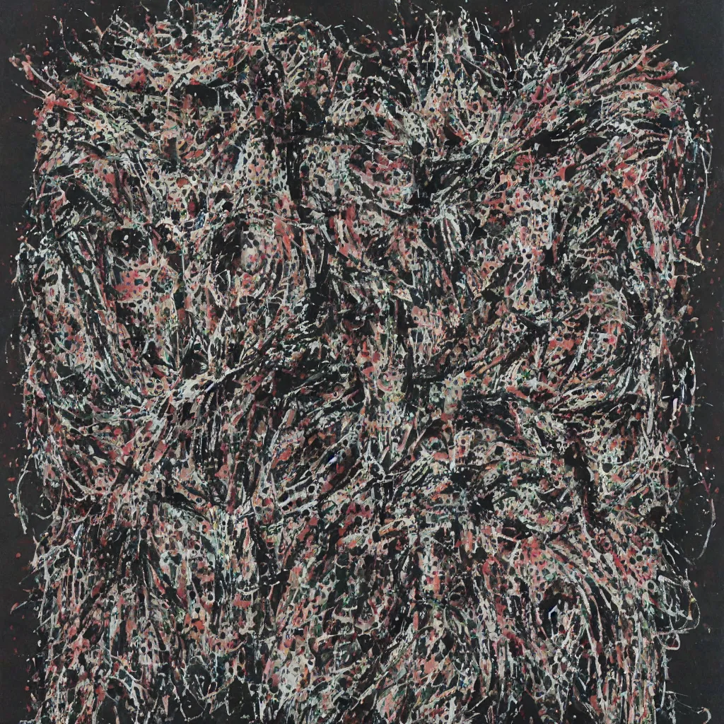 Image similar to camo made of teeth, smiling, abstract, francis bacon artwork, cryptic, dots, spots, stipple, lines, splotch, color tearing, pitch bending, faceless people, dark, ominous, eerie, hearts, minimal, points, technical, old painting, neon colors, folds