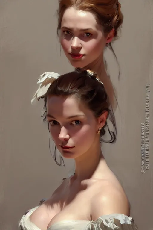 Image similar to portrait of a beautiful finnish norwegian swedish scandinavian attractive glamour model wearing 1 7 th century french off - the - shoulder neckline bodice with low neckline, jodhpurs greg manchess painting by sargent and leyendecker, studio ghibli fantasy medium shot asymmetrical intricate elegant matte painting illustration hearthstone, by greg rutkowski by greg tocchini by james gilleard