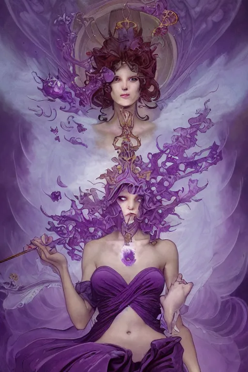 Image similar to purple fire magic, amethyst, magical, painted purple, rpg, icon, by nekro, peter mohrbacher, alphonse mucha, brian froud, yoshitaka amano, kim keever, victo ngai, james jean