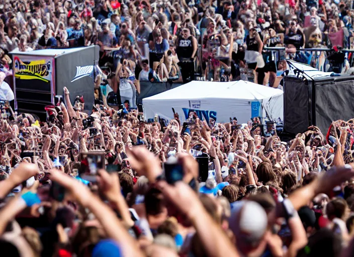 Image similar to photo still of bernie sanders at vans warped tour!!!!!!!! at age 8 0 years old 8 0 years of age!!!!!!! stage diving into a crowd, 8 k, 8 5 mm f 1. 8, studio lighting, rim light, right side key light