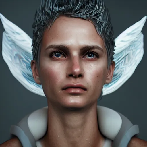 Image similar to angel spirit guide, cartoon portrait made out of rain, realistic, highly detailed, neon, rendered in octane, unreal engine, beautiful, trending on artstation,