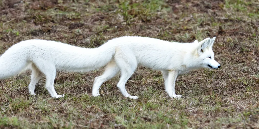 Prompt: white fox covered in clear translucent material like glass