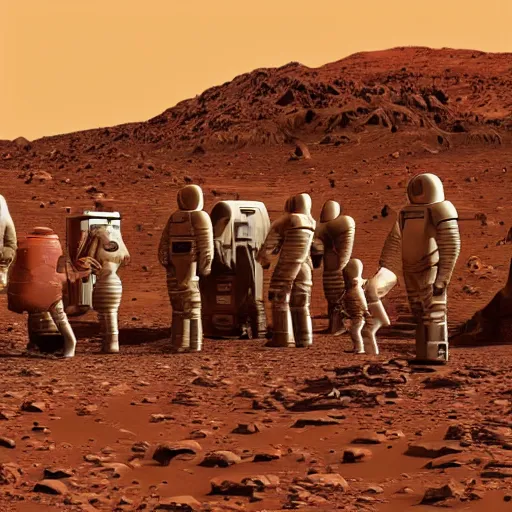 Prompt: a colony of humans living on the surface of planet mars