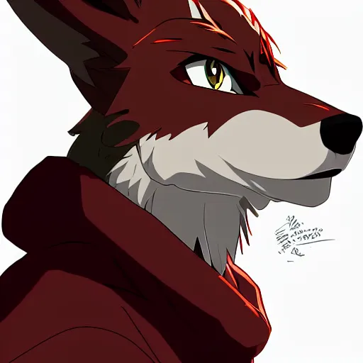 Image similar to key anime visual portrait of a handsome male anthro wolf furry fursona with beautiful eyes, wearing a hoodie, official modern animation