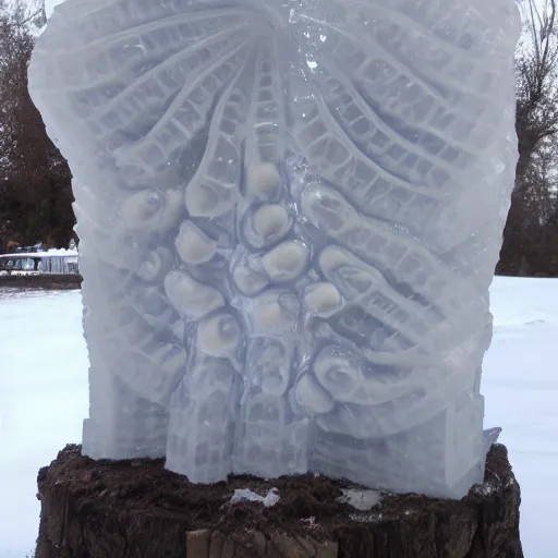 Prompt: intricate ice sculpture of an eldritch god fungus