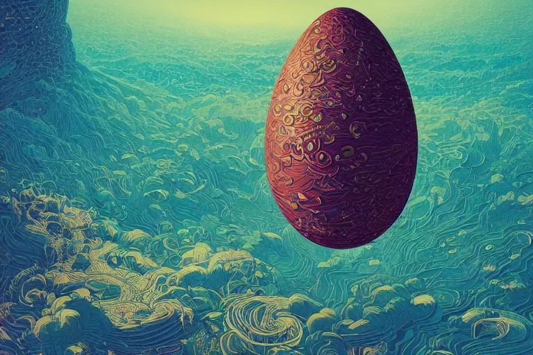 Prompt: cosmic egg, artstation painting by Victo Ngai, Kilian Eng vibrant colors, winning-award masterpiece, fantastically gaudy, aesthetic octane render inspired in beksinski and dan mumford work, remixed with Simon Stalenhag work, sitting on the cosmic cloudscape