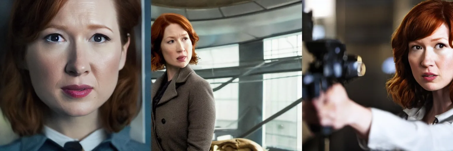 Prompt: close-up of Ellie Kemper as a detective in a movie directed by Christopher Nolan, movie still frame, promotional image, imax 70 mm footage