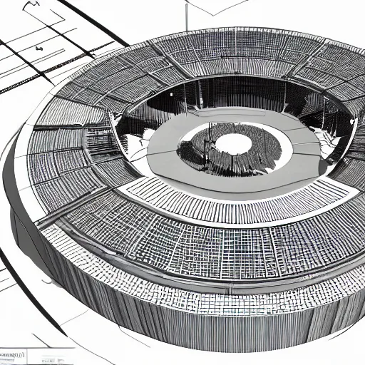 Prompt: architectural blueprint of a public sculpture inside of a roundabout, detailed draft, drawn to scale with orthographic views