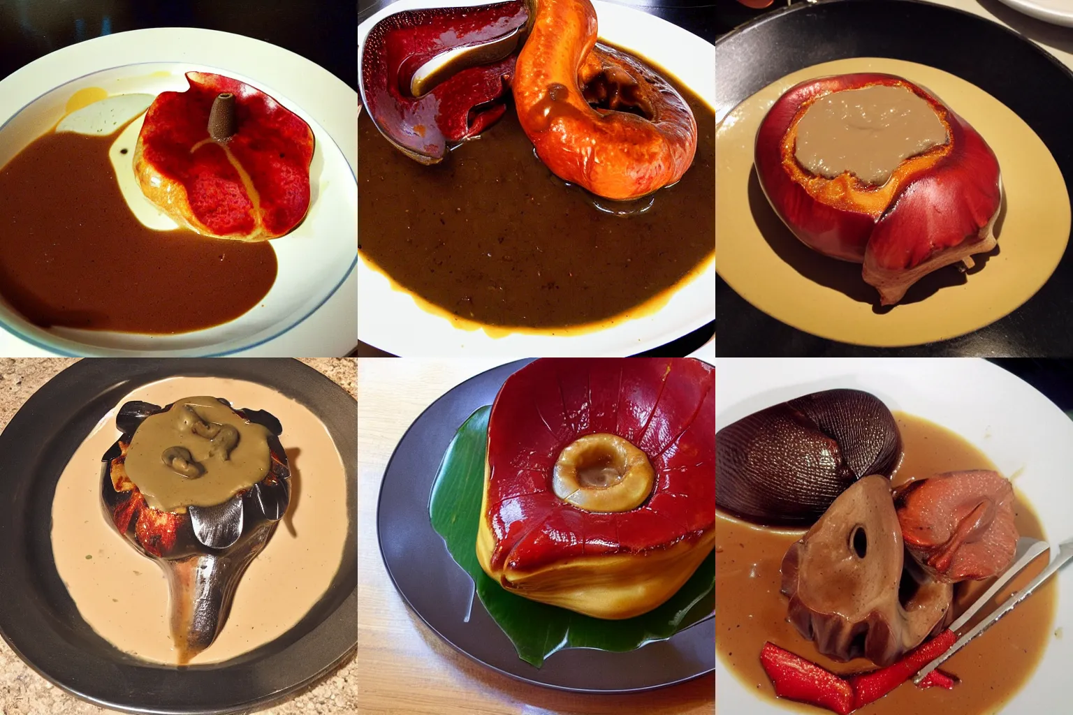 Prompt: delicious Rafflesia with gravy, food blog photo