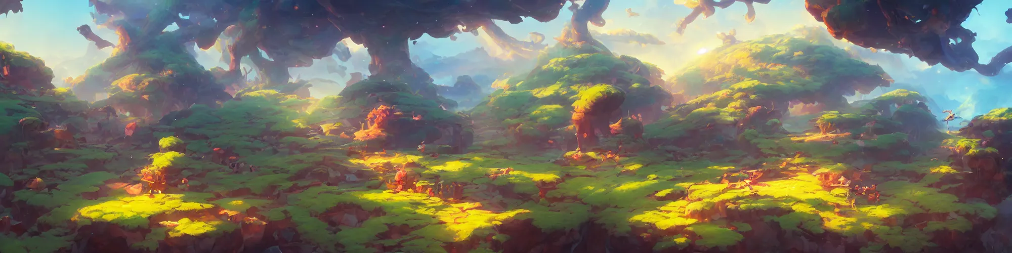 Image similar to 3 6 0 panoramic dynamics matte painting acrylic blur oil wonderland yoshi kurbi dofus, behance hd by jesper ejsing, by rhads, makoto shinkai and lois van baarle, ilya kuvshinov, rossdraws global illumination