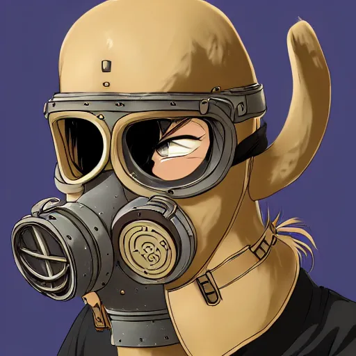 Image similar to portrait of a viking gas mask, anime fantasy illustration by tomoyuki yamasaki, kyoto studio, madhouse, ufotable, comixwave films, trending on artstation