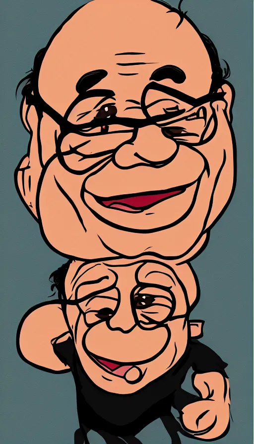 Image similar to Danny DeVito drawn in the style of Cuphead