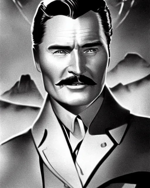 Prompt: Errol Flynn as a scientist. 1980s dystopian Soviet Russia, propaganda screens. Unreal engine, fantasy art by Piotr Jabłoński. Faithfully depicted facial expression, perfect anatomy global illumination, radiant light, detailed and intricate environment