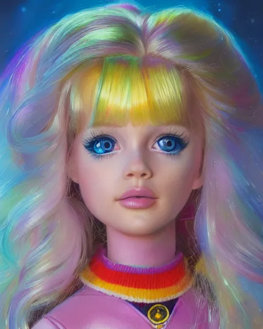 Prompt: rainbow brite portrait | highly detailed | very intricate | symmetrical | whimsical and magical | soft cinematic lighting | award - winning | closeup portrait | barbie doll | painted by donato giancola and mandy jurgens and ross tran | pastel color palette | featured on artstation