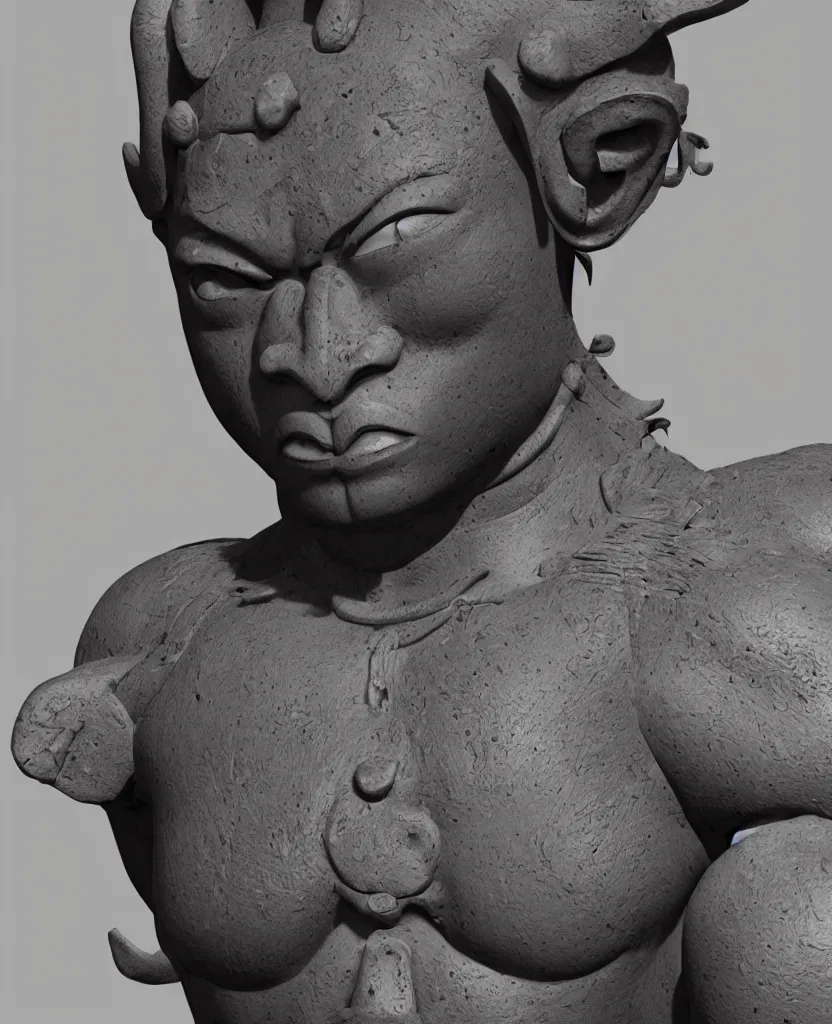 Image similar to ancient japanese, oni iron statue, bust portrait body, kamakura period, hyper realistic, texture details, high fidelity, like arsen asyrankulov, octane render,