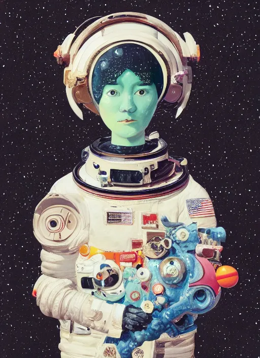 Prompt: studio photography, a surreal contemporary ceramic sculpture of an astronaut on a plinth, by victo ngai, by hikari shimoda, by tracie grimwood, plain black background