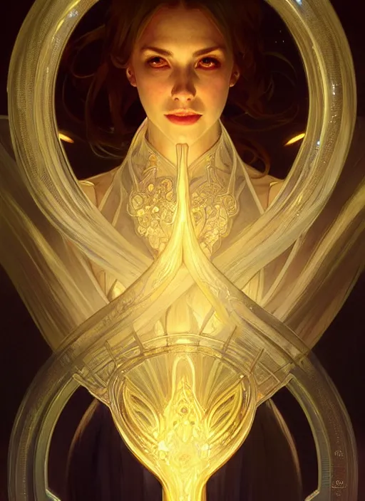 Image similar to water, glowing lights!! intricate elegant, highly detailed, digital painting, artstation, concept art, smooth, sharp focus, illustration, art by ( ( ( artgerm ) ) ) and greg rutkowski! and ( ( alphonse mucha ) )