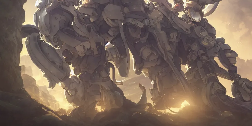 Image similar to bondrewd from made in abyss by akihito tsukushi, backlight, rim lighting, deep focus, d & d, fantasy, intricate, elegant, highly detailed, digital painting, artstation, concept art, matte, sharp focus, illustration, hearthstone, art by artgerm and greg rutkowski and alphonse mucha