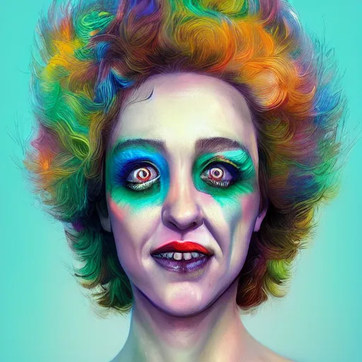 Image similar to hyperdetailed portrait of kristen schaal as delirium of the endless, colourful make up, the sandman, made by caravaggio stanley artgerm lau wlop rossdraws artstation cgsociety concept art cgsociety octane render