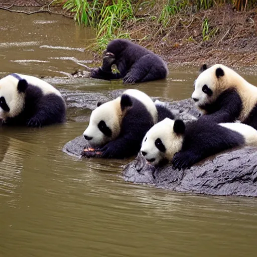 Image similar to pandas swimming in the muddy gangies river