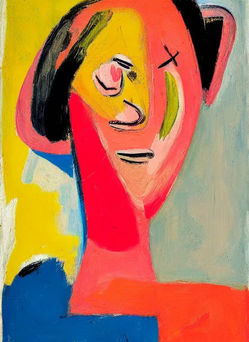Prompt: portrait of a girl, painting by willem de kooning, expressive abstractionism, many stiff relief strokes of oil on canvas,