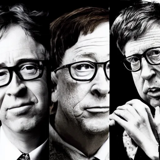 Image similar to bill hicks and bill gates in the style of gilbert and george