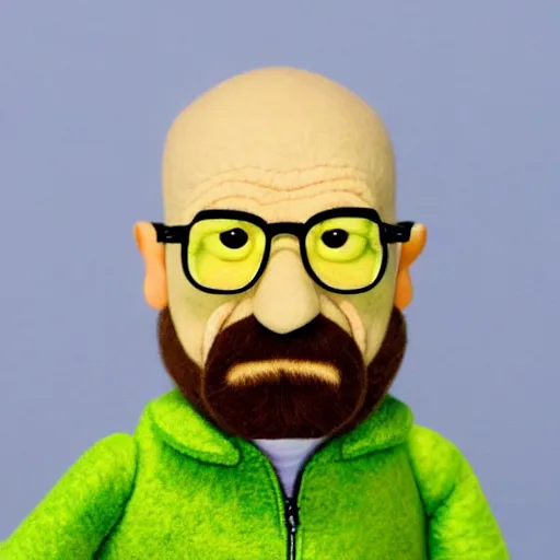 Prompt: walter white heisenberg as a muppet. highly detailed felt. hyper real photo. 4 k.