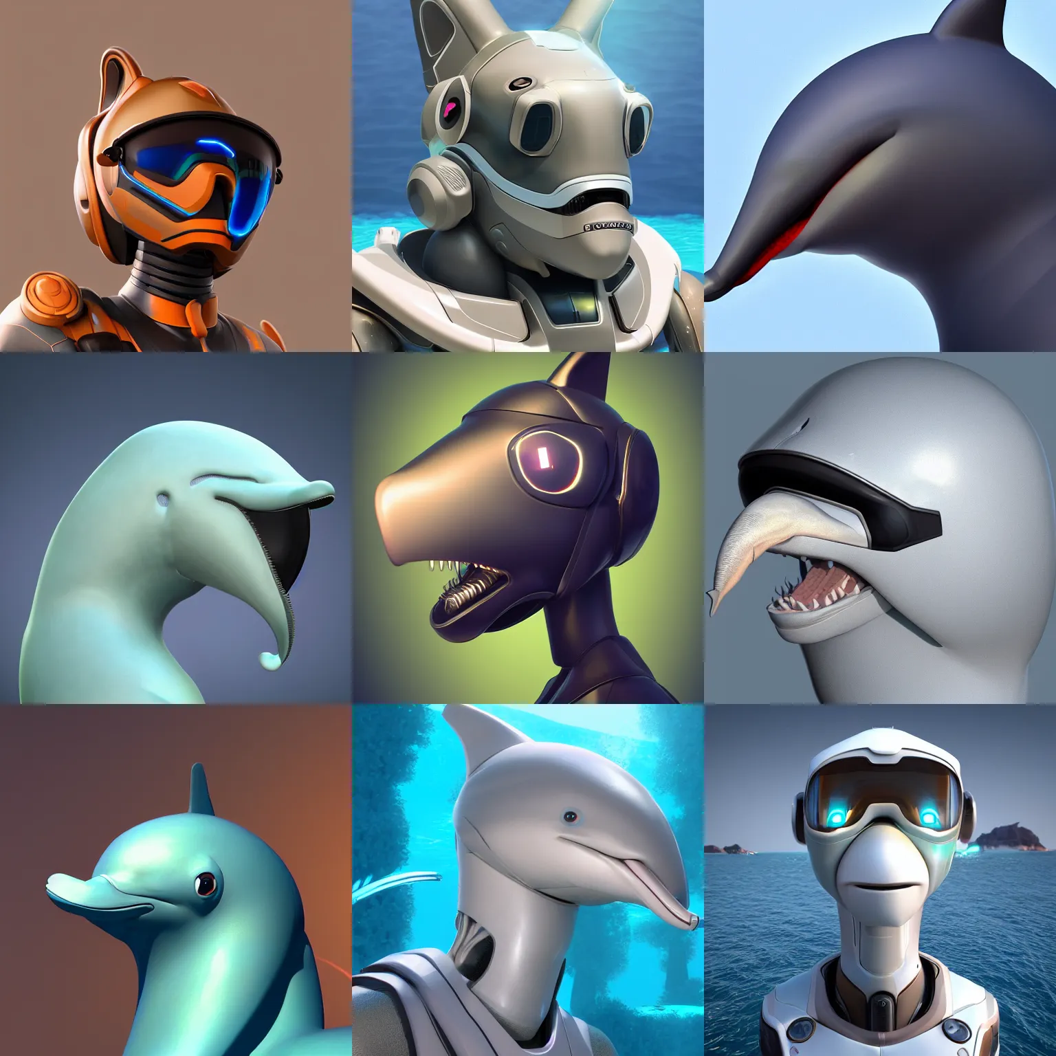 Prompt: ( ( ( furry ) ) ) art, bust profile picture of a male robotic anthro bottlenose dolphin, visor covering eyes, rounded beak, commission on furaffinity, cgsociety, octane render, subnautica