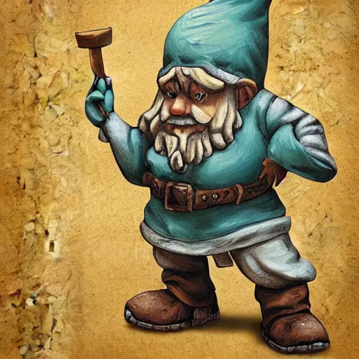 Prompt: gnome-designer panics about the deadline, detailed matter painting, ultra detailed