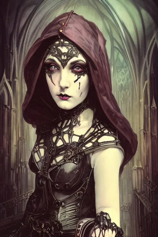 Prompt: beautiful gothic and victorian and evil and dieselpunk medieval female armor portrait like lisa blackpink+smoky eyes+front face with light flowing hair, ultradetail face, ruined gothic cathedral, art and illustration by tian zi and craig mullins and WLOP and alphonse mucha, ssci-fi, fantasy, neon lights reflect, intricate complexity, human structure, fantasy character concept, watermark, blurry, hyperrealism 8k