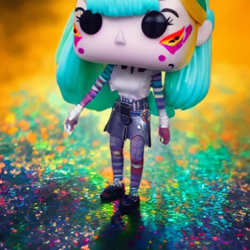 Image similar to Grimes as a Funko pop, photorealistic imagery, trending on artstation, vivid colors, lambent lighting, 4k, 8k, 35mm photography.