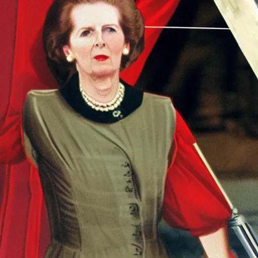 Image similar to margaret thatcher lay on a guillotine