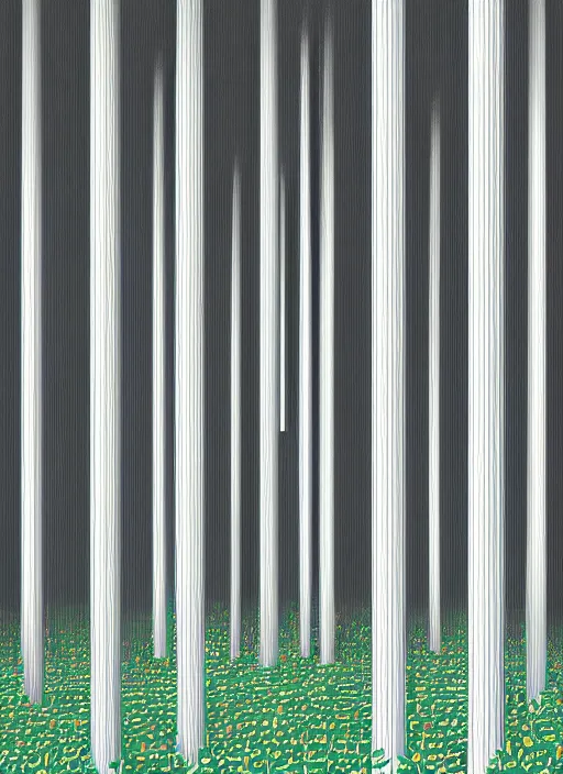 Prompt: a drawing of a forest with tall columns, a digital rendering by wolfgang zelmer, behance, generative art, matte drawing, anaglyph filter, isometric