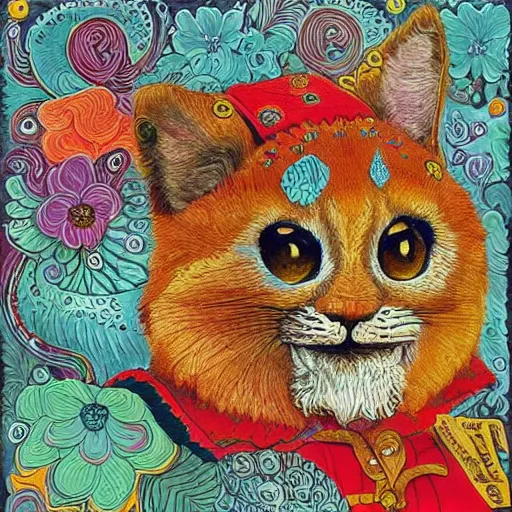 Image similar to “Robin Williams in the style of Louis wain”