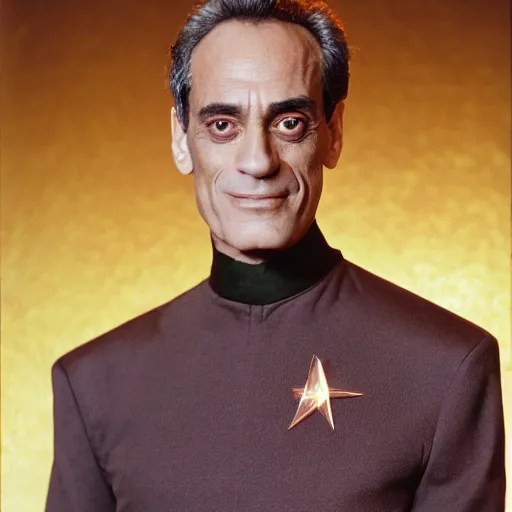 Image similar to a portrait of dr. julian bashir from star trek : deep space 9 with background scenery by juergen teller, iris van herpen