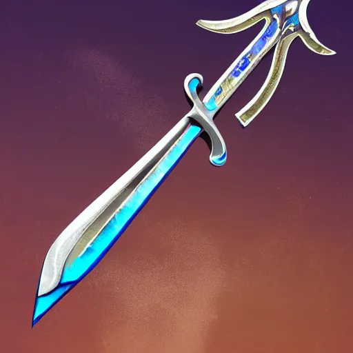 Image similar to a sword with its blade made of water and a silver handle with a blue gem on it, illustration, digital art, extremely detailed, realistic, trending on artstation