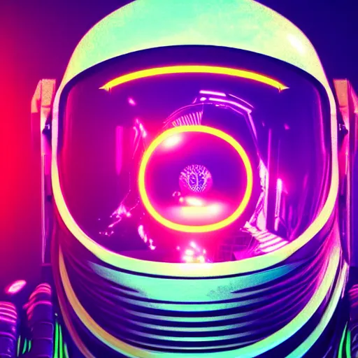 Image similar to synthwave astronaut face with neon eyes detailed face, sharp focus, synthwave art, aesthetic, octane render, raw, cinematic