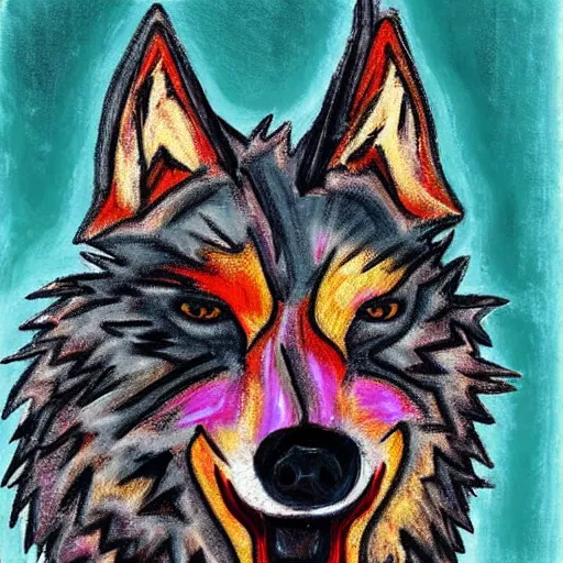 Image similar to retarded wolf portrait, expressionism style