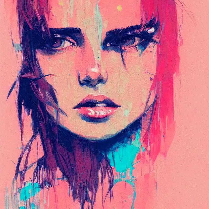 Image similar to close up portrait painting of a female in nineties street styling, concept art, intricate details, aesthetically pleasing pastel colors, art by conrad roset, impressionism, portrait